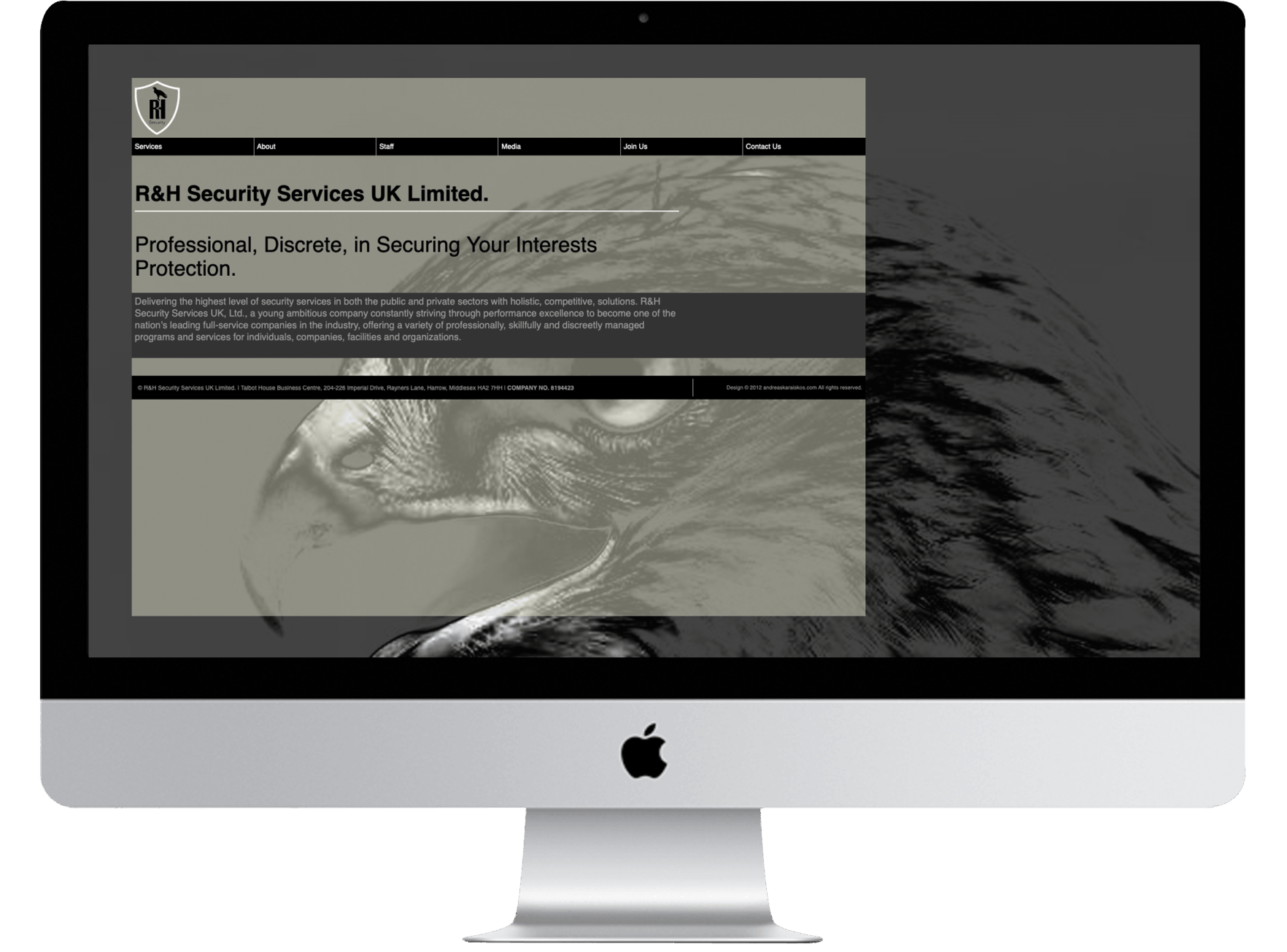 andreas karaiskos business communications through design website and graphic design R&H Security LOGO, LOGOTYPE, CORPORATE IDENTITY, WEBSITE DESIGN.
